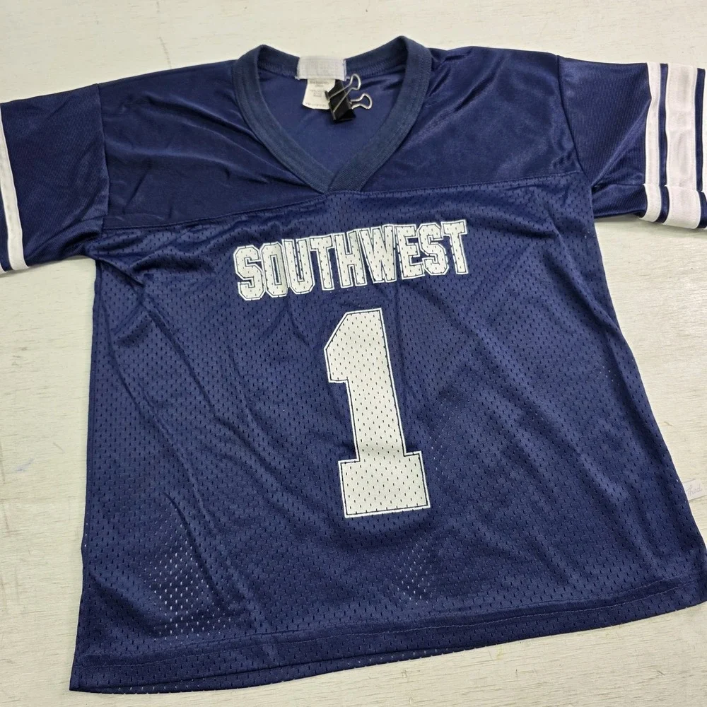 Vintage Southwest Blue Mesh Football Jersey Third Street Youth‎ Boys M 10/12 USA